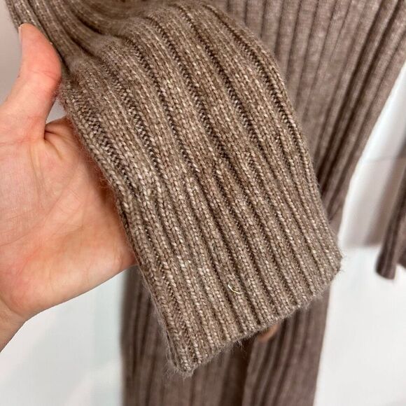 Tahari Midi Sweater Dress Small Brown Tan Ribbed Knit Long Sleeve Belted Fitted - Picture 10 of 16